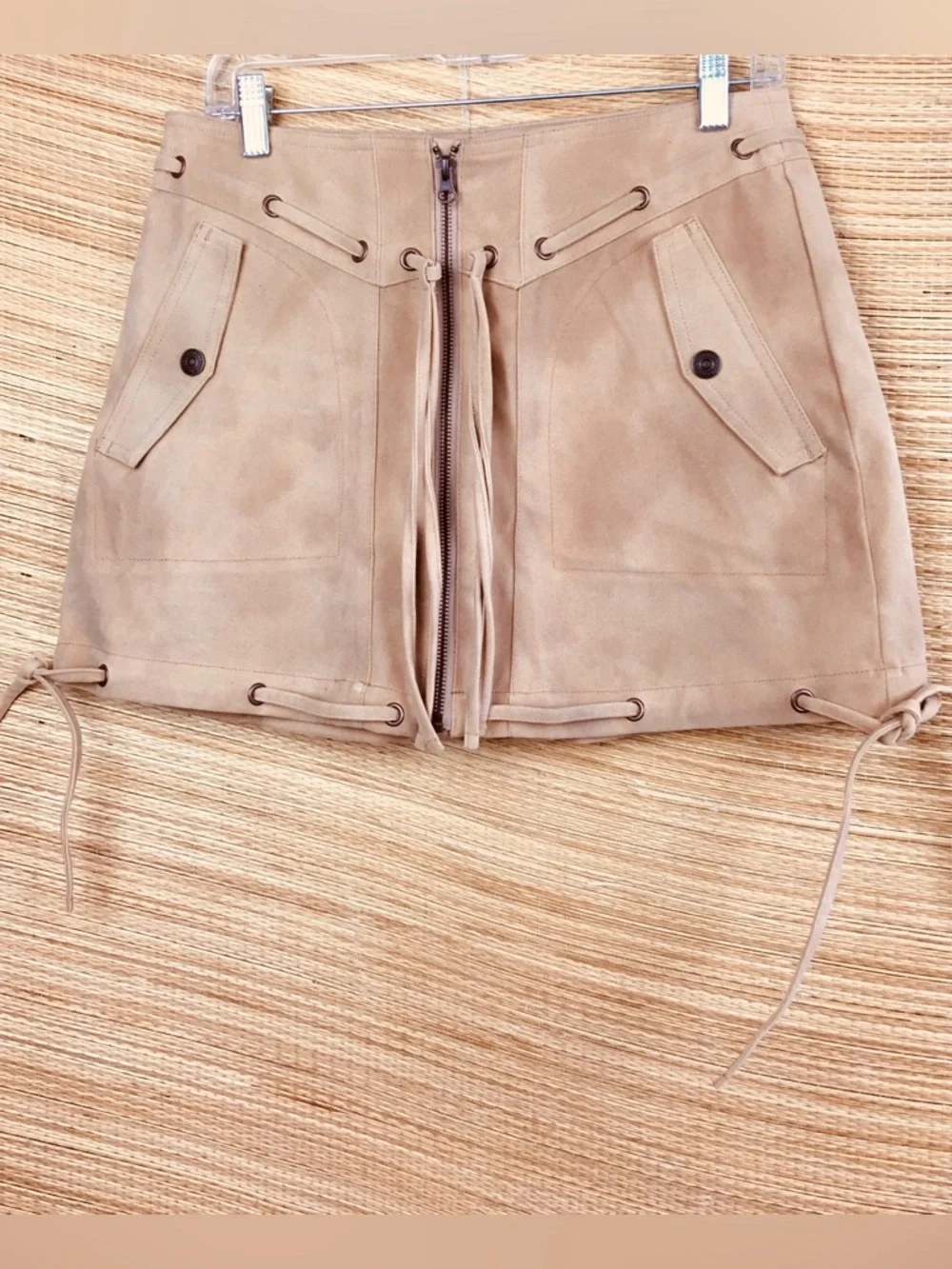 Free People / We The Free - Sierra NWT Vegan Suede Western Mini Skirt Beige Sz 6